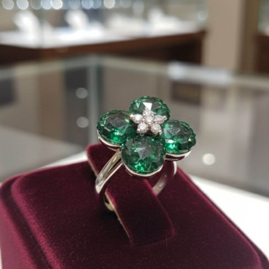 Emerald Clover Cocktail Ring
