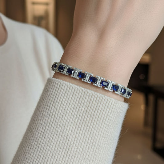 Emerald-Cut Blue Zircon Halo Bracelet