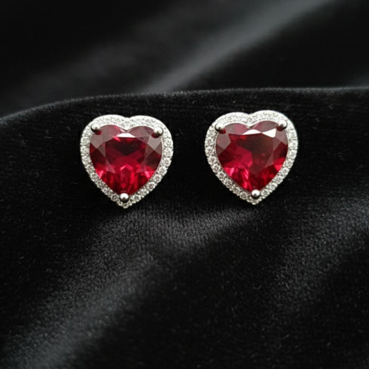 Ruby Heart Halo Studs