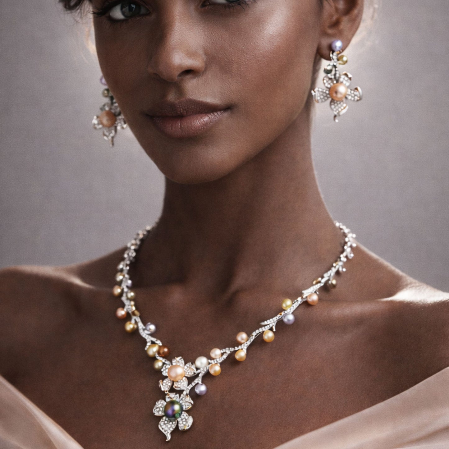 Imitation Jewellery Necklace Set with Drop Earrings - Gold Finish