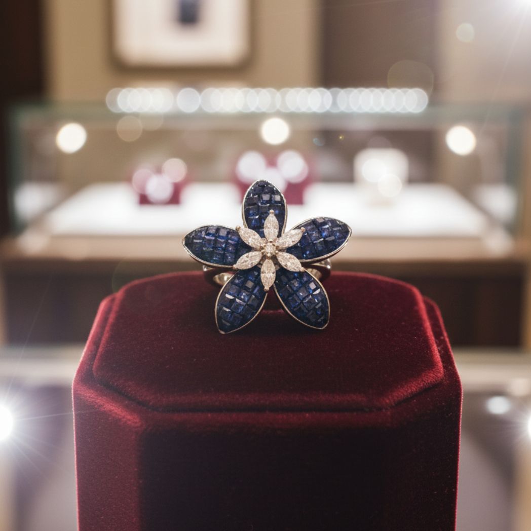 Midnight Mosaic Camellia Ring