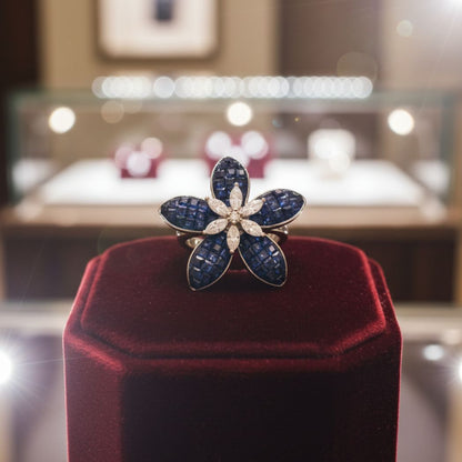 Midnight Mosaic Camellia Ring