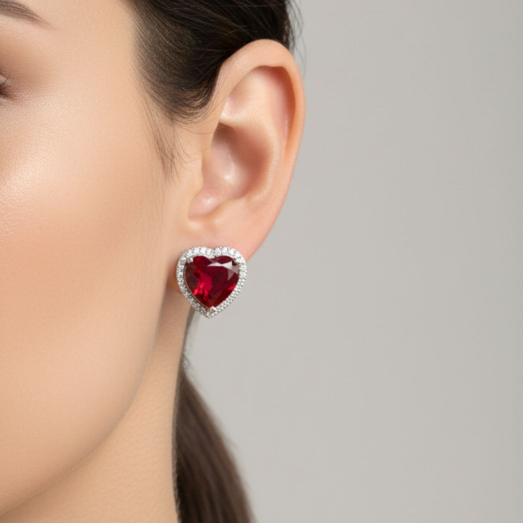 Ruby Heart Halo Studs