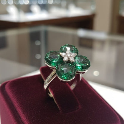 Emerald Clover Cocktail Ring
