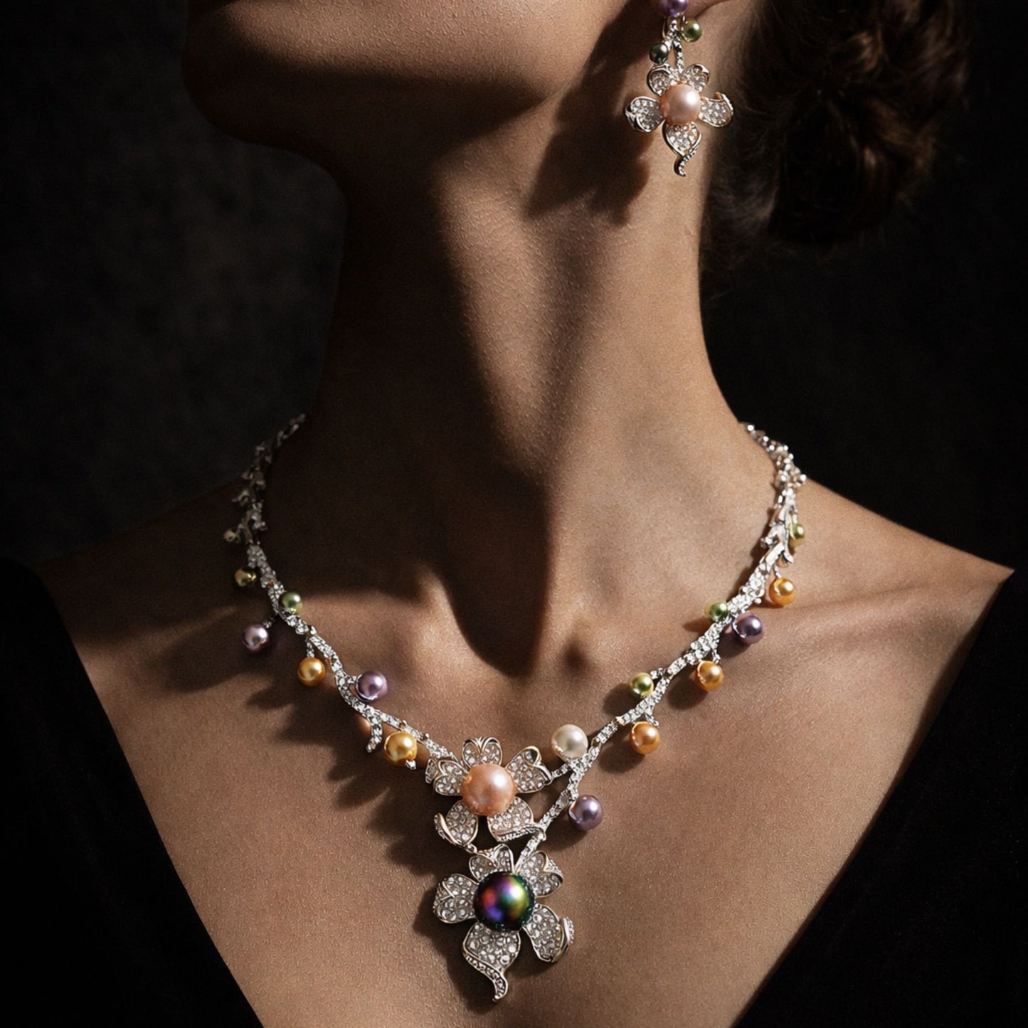 Imitation Jewellery Necklace Set with Drop Earrings - Gold Finish
