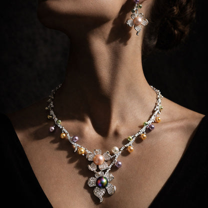 Imitation Jewellery Necklace Set with Drop Earrings - Gold Finish