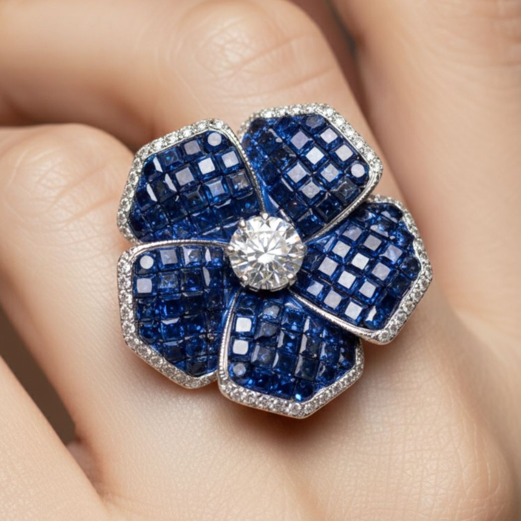 Midnight Bloom Cocktail Ring