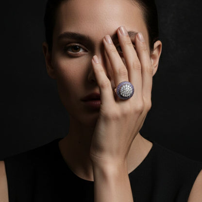 Amethyst & Diamond Halo Cocktail Ring