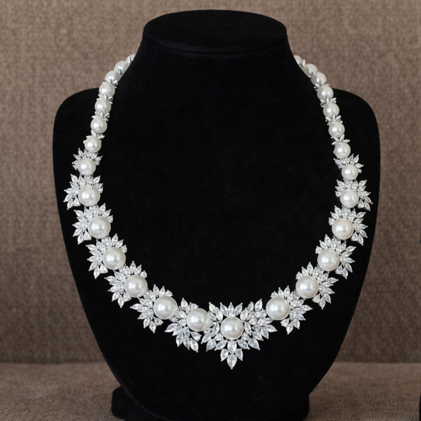 Pearl and Marquise Crystal Necklace Set - Luxury Bridal