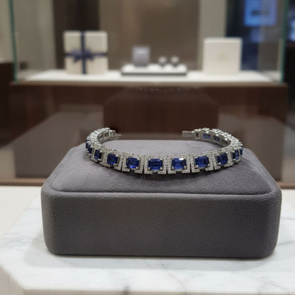 Emerald-Cut Blue Zircon Halo Bracelet