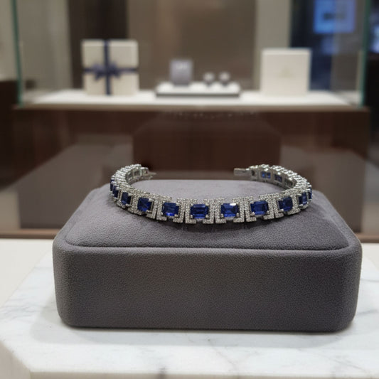 Emerald-Cut Blue Zircon Halo Bracelet
