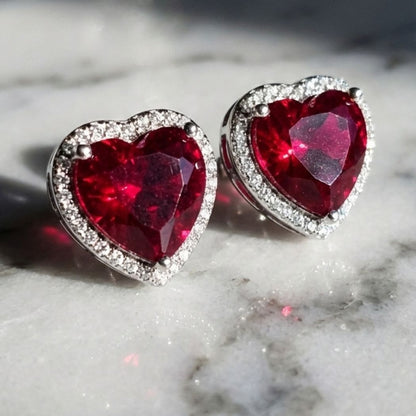 Ruby Heart Halo Studs