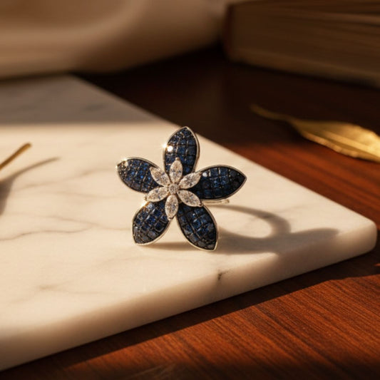 Midnight Mosaic Camellia Ring
