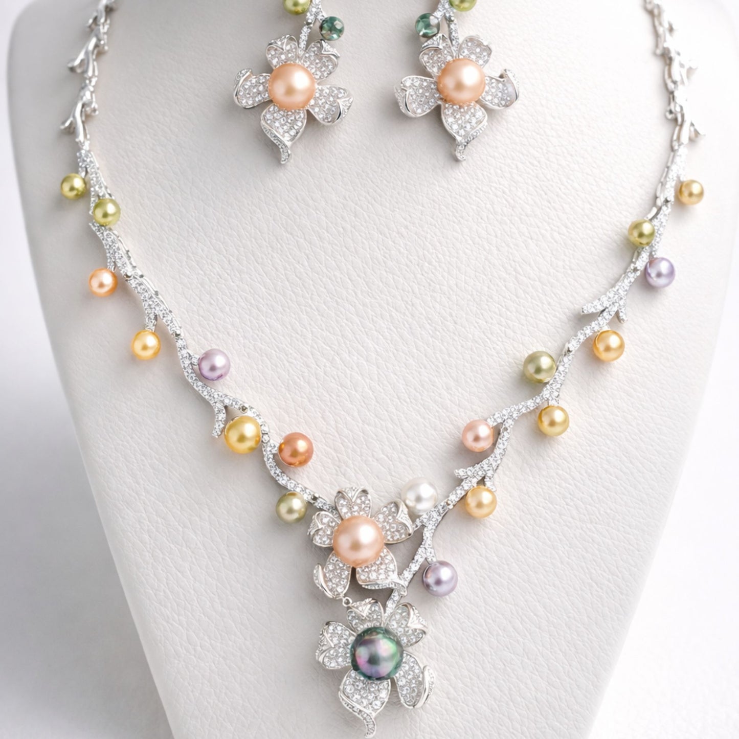 Imitation Jewellery Necklace Set with Drop Earrings - Gold Finish