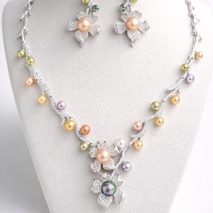 Imitation Jewellery Necklace Set with Drop Earrings - Gold Finish