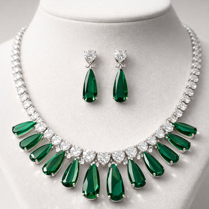 Emerald Green Teardrop Bridal Jewellery Set with Earrings
