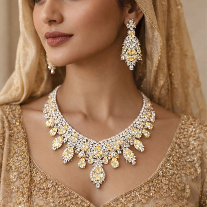 Statement Necklace Set with Yellow Pear-Cut Crystals