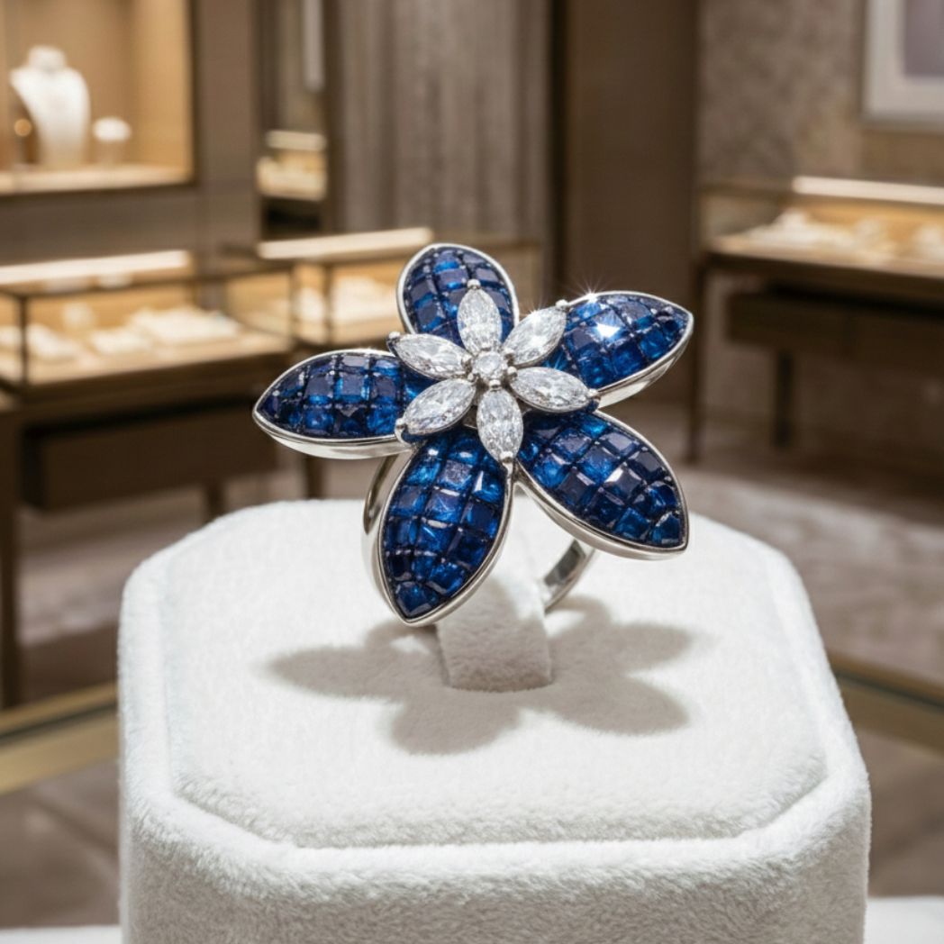 Midnight Mosaic Camellia Ring