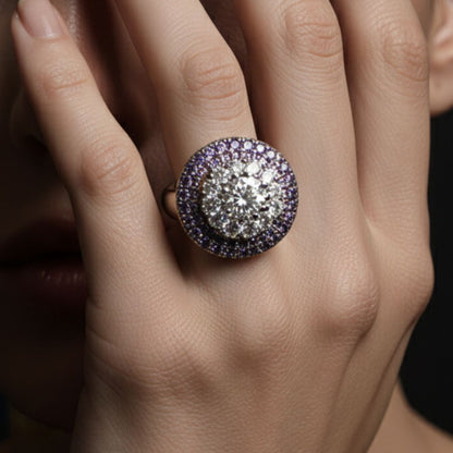 Amethyst & Diamond Halo Cocktail Ring
