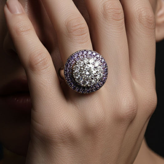 Amethyst & Diamond Halo Cocktail Ring