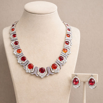 Red Statement Necklace and Earrings Imitation Jewellery Set