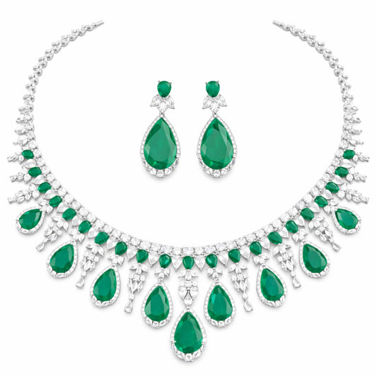 Emerald Green Teardrop Bridal Jewellery Set with Earrings