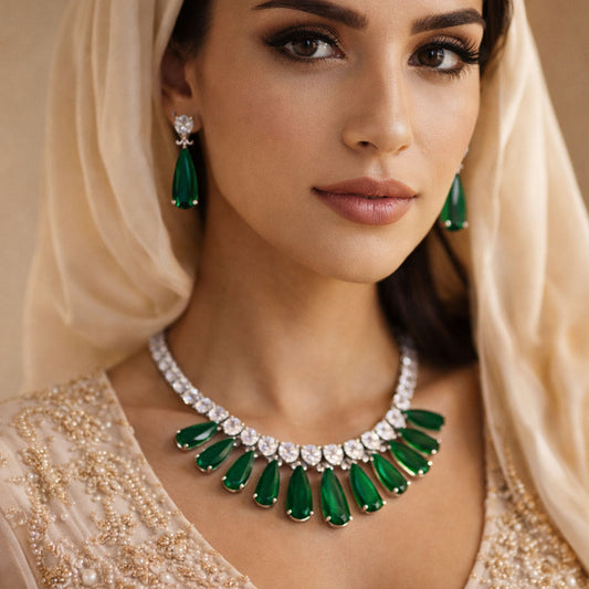 Emerald Green Teardrop Bridal Jewellery Set with Earrings
