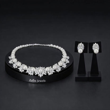 Pearl and Marquise Crystal Necklace Set - Luxury Bridal