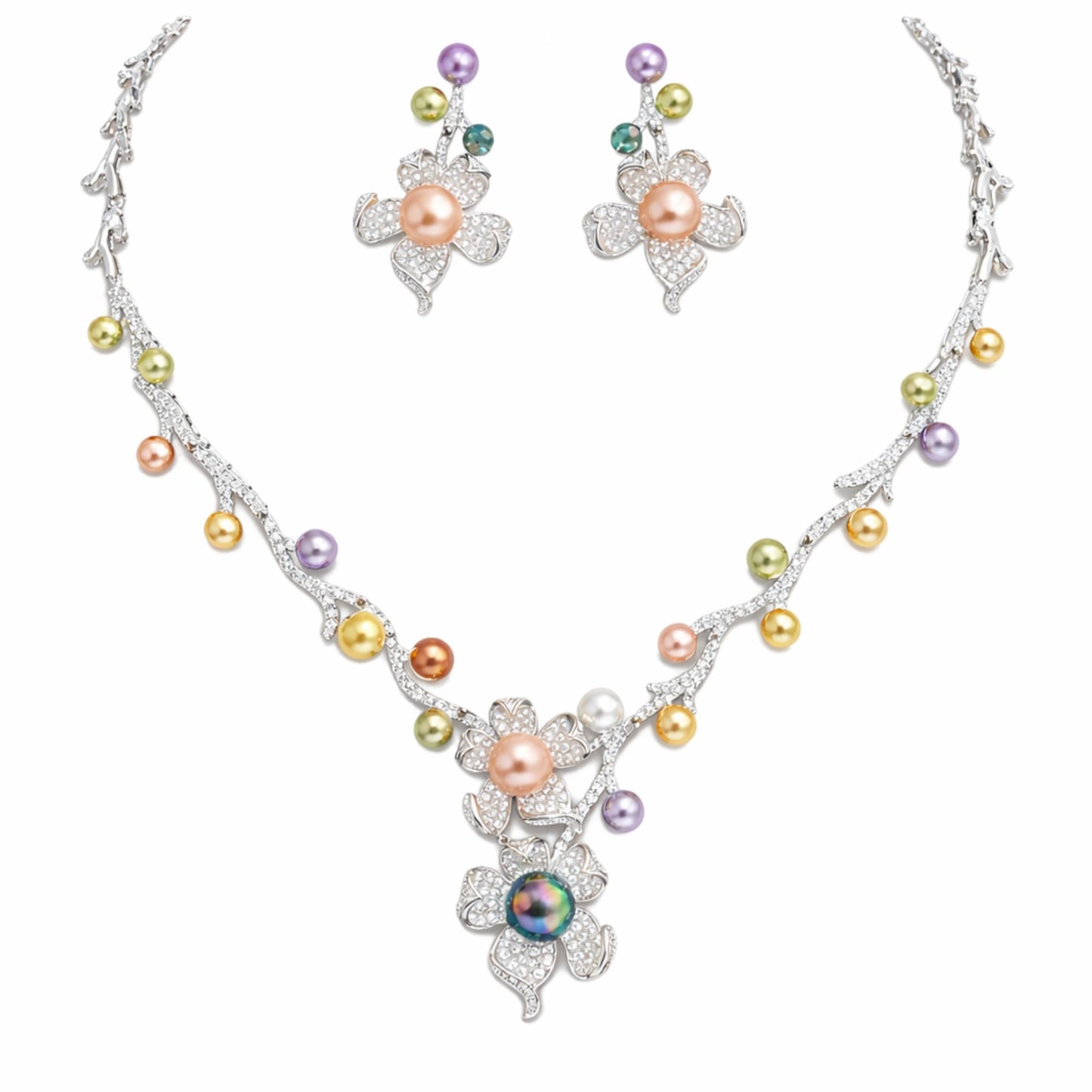 Imitation Jewellery Necklace Set with Drop Earrings - Gold Finish