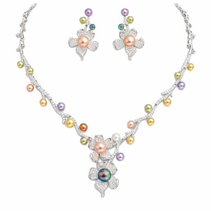 Imitation Jewellery Necklace Set with Drop Earrings - Gold Finish