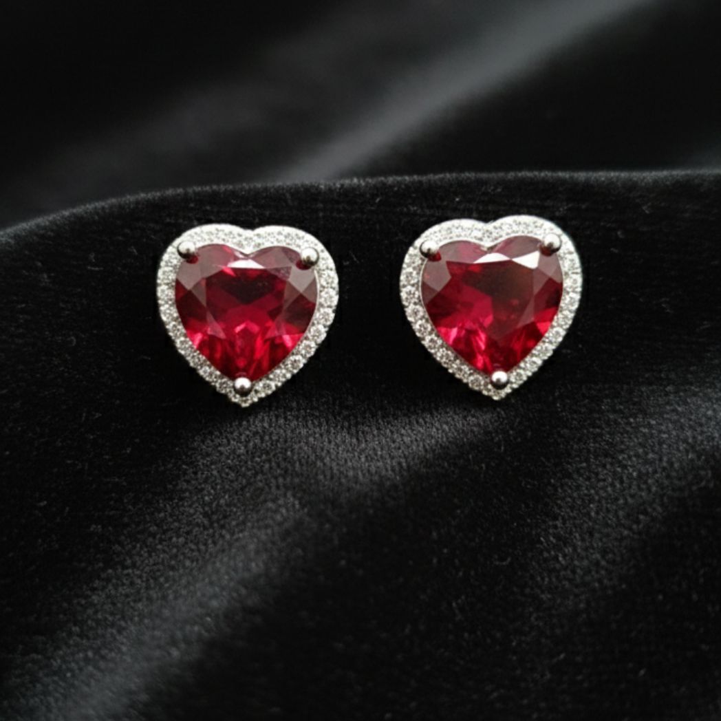 Ruby Heart Halo Studs