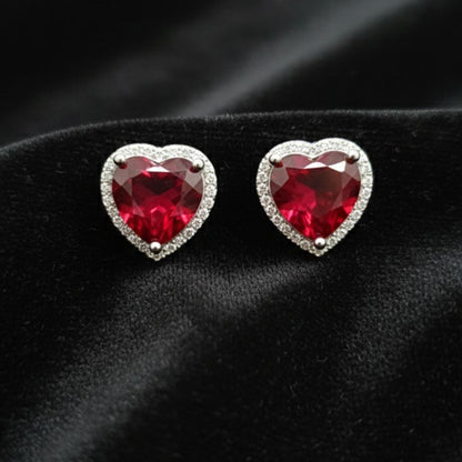 Ruby Heart Halo Studs