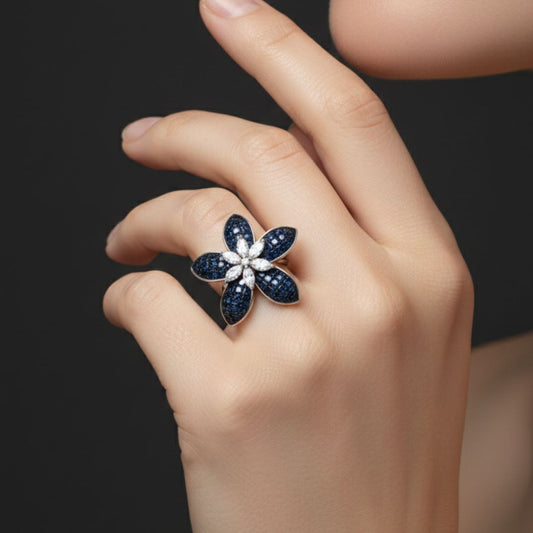 Midnight Mosaic Camellia Ring