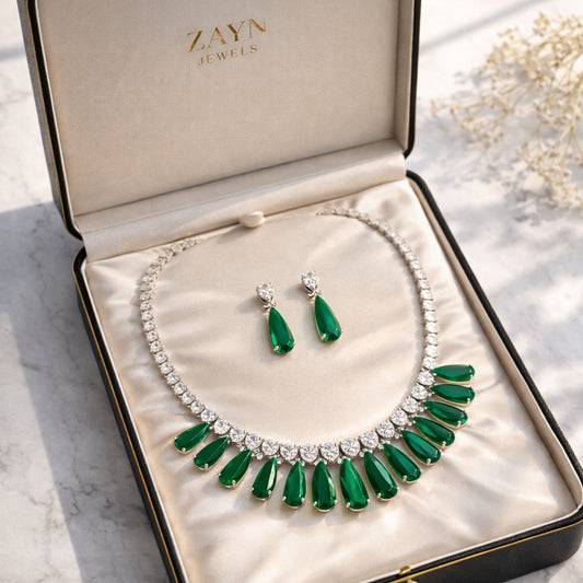 Emerald Green Teardrop Bridal Jewellery Set with Earrings