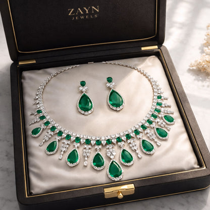 Emerald Green Teardrop Bridal Jewellery Set with Earrings