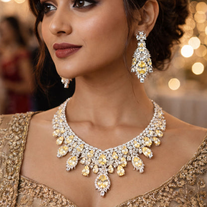 Statement Necklace Set with Yellow Pear-Cut Crystals