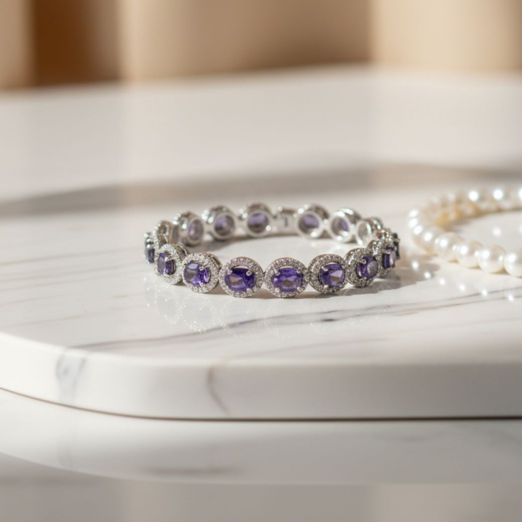 The Amethyst Halo Link Bracelet