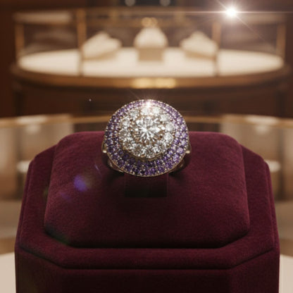 Amethyst & Diamond Halo Cocktail Ring