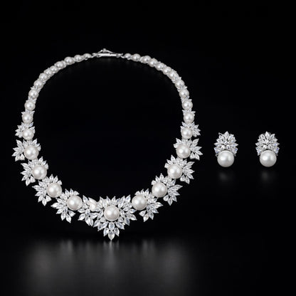 Pearl and Marquise Crystal Necklace Set - Luxury Bridal