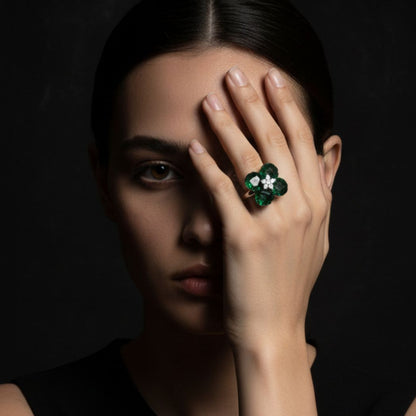Emerald Clover Cocktail Ring