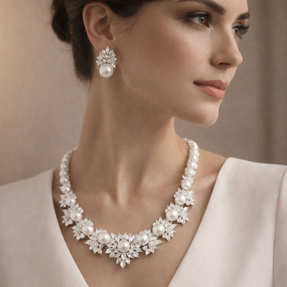 Pearl and Marquise Crystal Necklace Set - Luxury Bridal