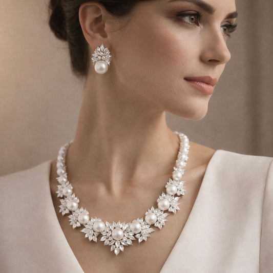 Pearl and Marquise Crystal Necklace Set - Luxury Bridal