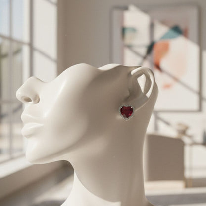 Ruby Heart Halo Studs