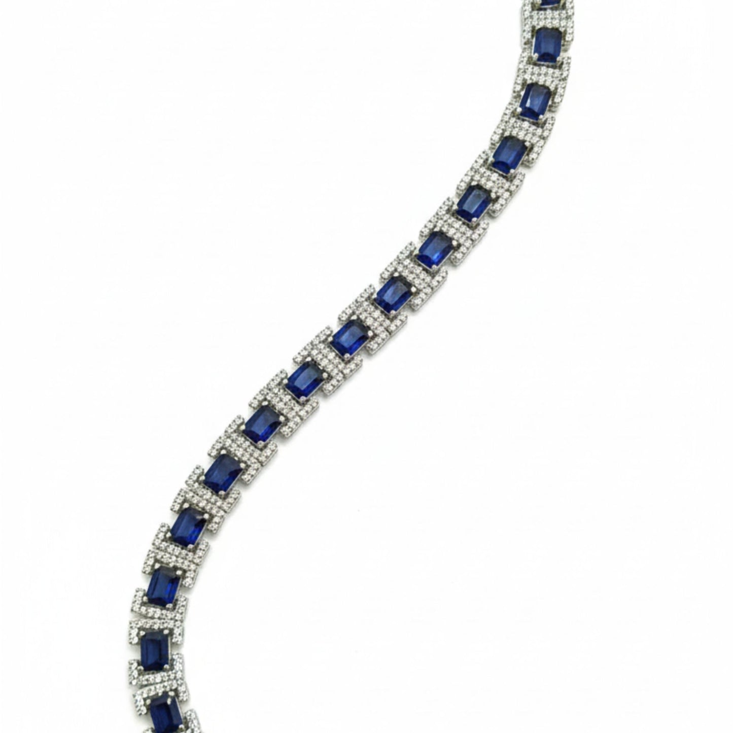 Emerald-Cut Blue Zircon Halo Bracelet