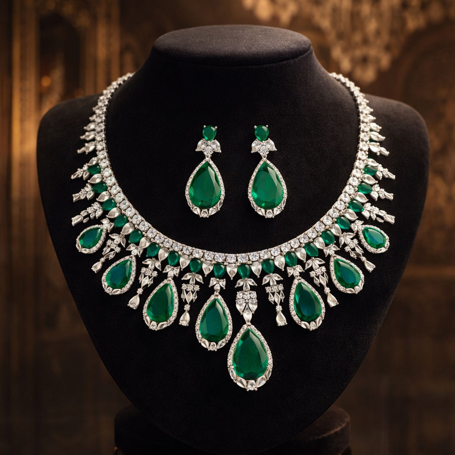 Emerald Green Teardrop Bridal Jewellery Set with Earrings