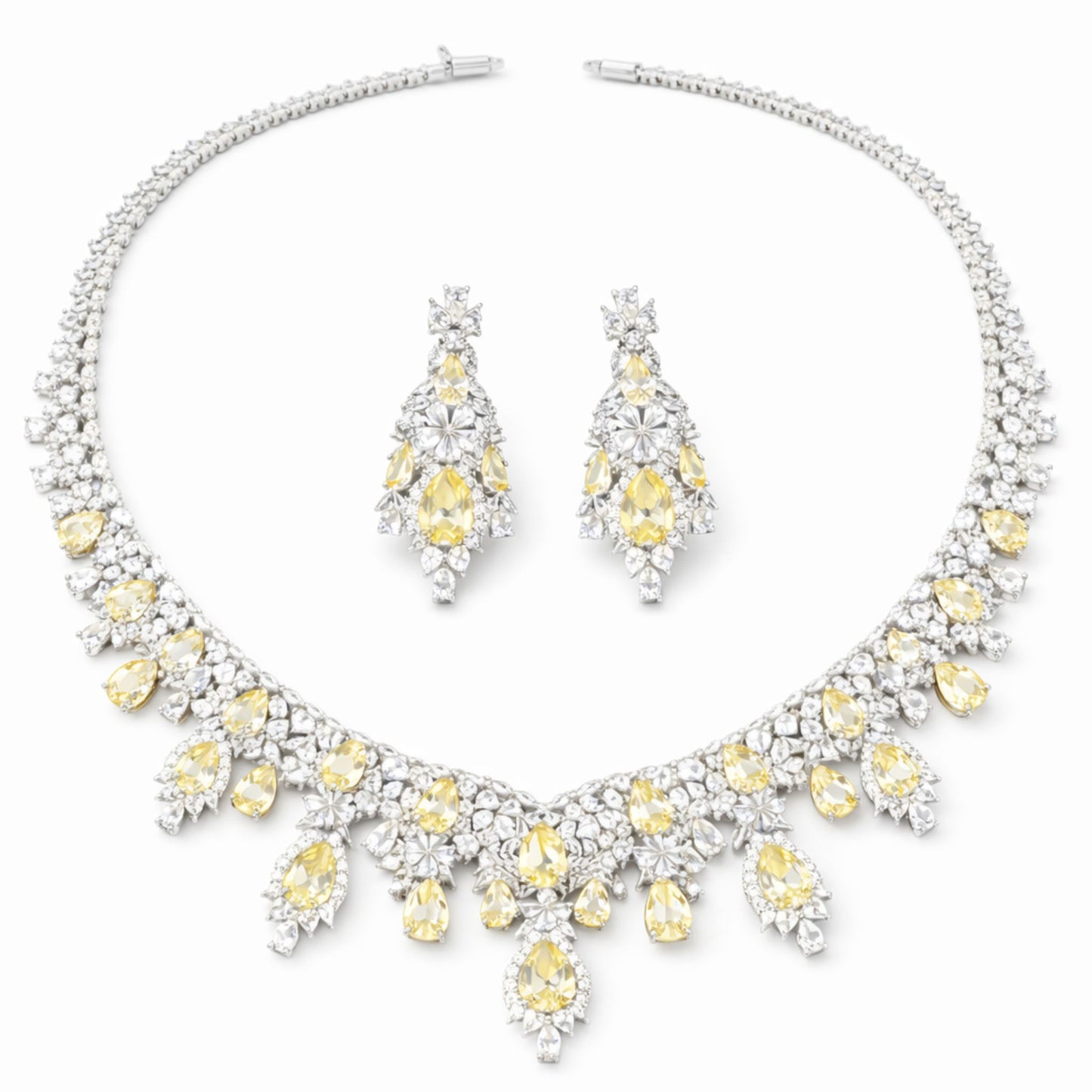 Statement Necklace Set with Yellow Pear-Cut Crystals