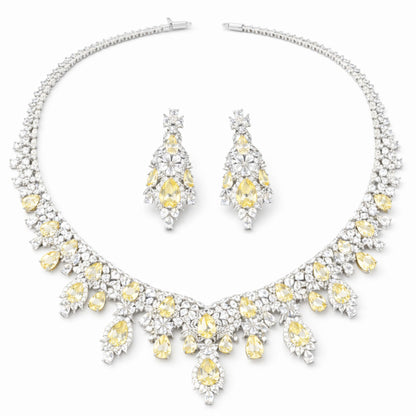 Statement Necklace Set with Yellow Pear-Cut Crystals