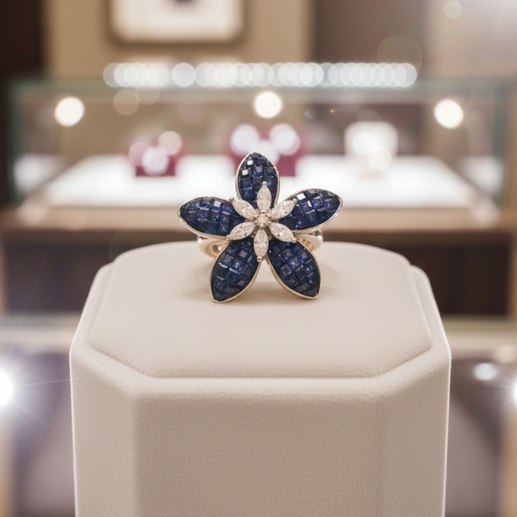 Midnight Mosaic Camellia Ring