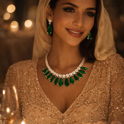 Emerald Green Teardrop Bridal Jewellery Set with Earrings