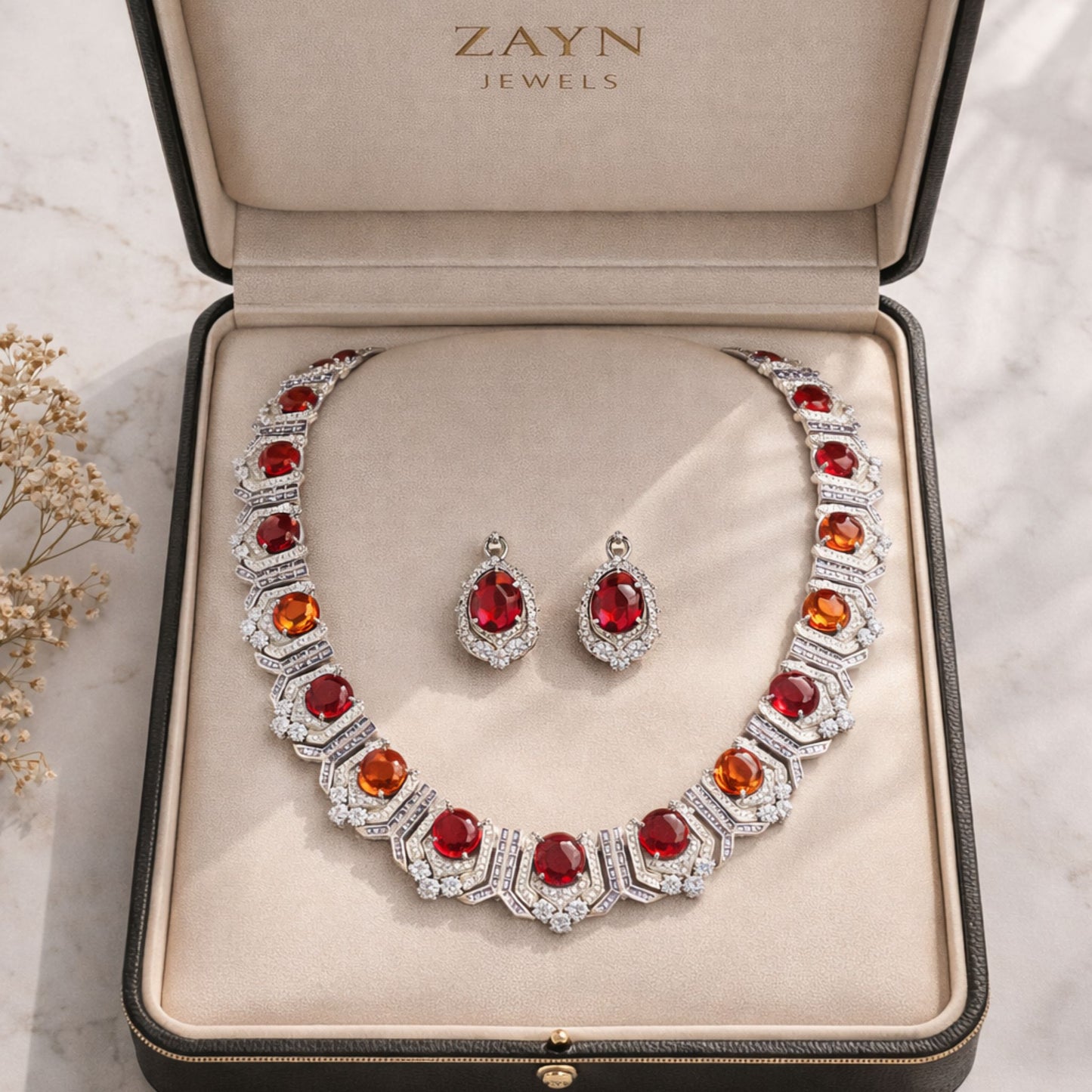 Red Statement Necklace and Earrings Imitation Jewellery Set